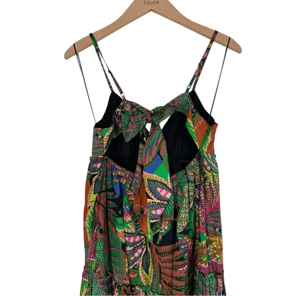 GB Leaf Print V-Neck Tie-Back Tiered Maxi Dress size Juniors Medium NWT Tropical - Picture 7 of 13